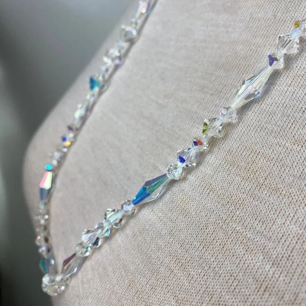 Vintage AB Aurora Borealis Faceted Glass Bead Necklace 34" - Picture 9 of 10